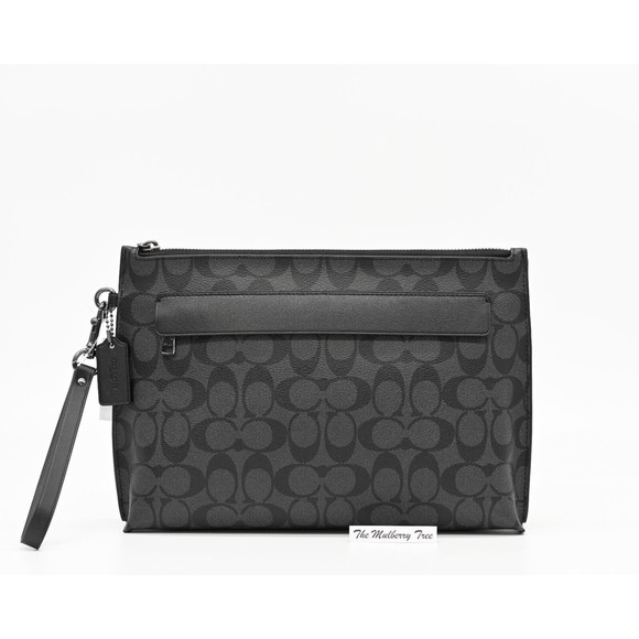 Coach Other - COACH Carryall Pouch Wristlet In Charcoal/Black Signature Canvas 29508 NWT $250